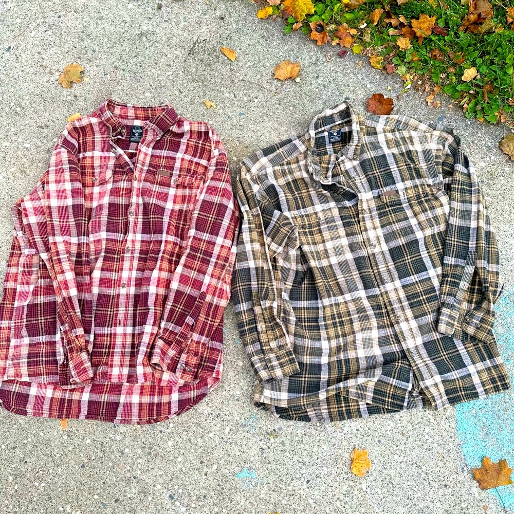2 vintage RedHead Flannel Long sleeve plaid button up shirts ~ mens 2XL